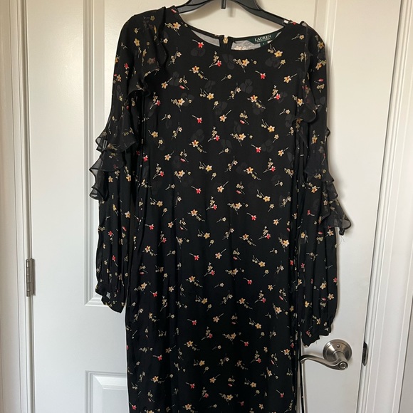 Lauren Ralph Lauren Tahiya Floral Print Dress Ruffle Long Sleeve Viscose Sz 6 . - Picture 3 of 14